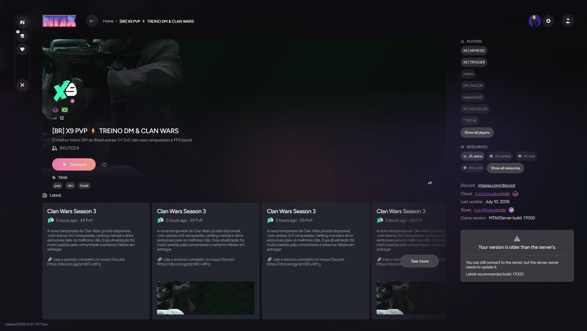 Every server gets a page, with news and who is online.